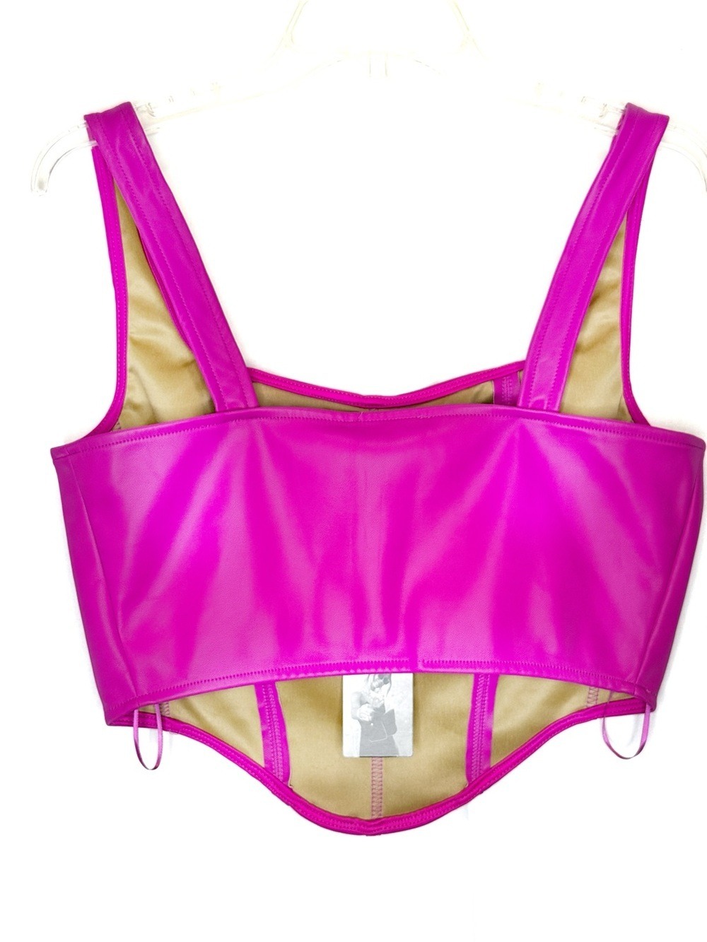 NEW WITH TAGS-Sincerely Jules Fuchsia Faux Leather Corset Tank Top Sq Neck‎ LG - Picture 4 of 8